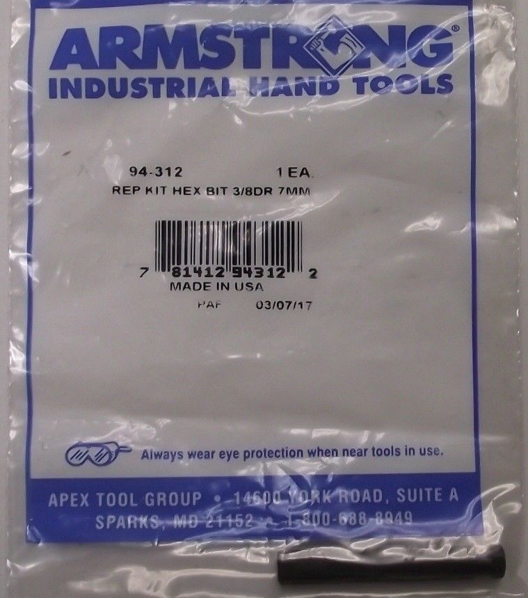 Armstrong 94-312 7mm Replacement Hex Bit 3/8" Drive USA