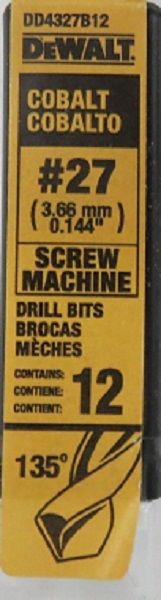 Dewalt DD4327B12 #27 Cobalt Screw Machine Drill Bits 12 Pack
