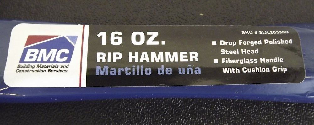 BMC SIJL20396R 16oz. Fiberglass  Rip Hammer Hammer