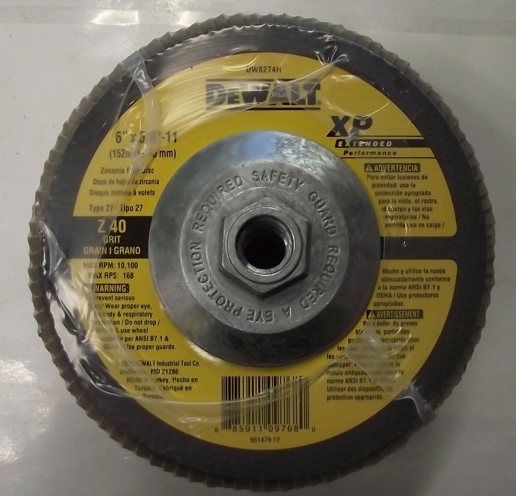 DeWalt DW8274H 6" X 5/8" - 11 Zirconia XP Flap Disc Z 40 Grit 5pcs.