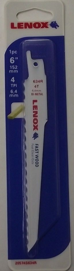 LENOX 20574S634R 6" x 4TPI Fast Wood Cutting Reciprocating Saw Blade - 1pc USA