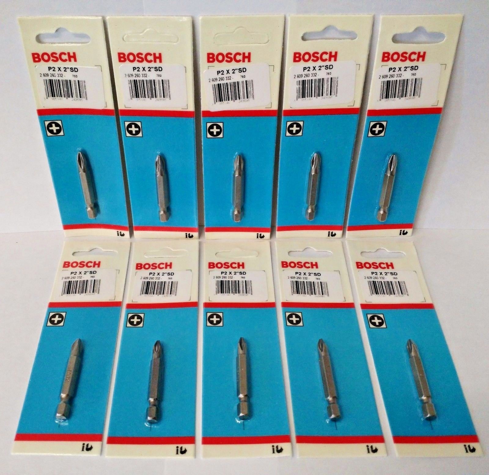 Bosch 2609260332 #2 Phillips Bits (P2 x 2") USA 10 Packs