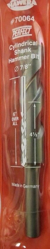 Hawera 70064 7/8" Shank 4 1/2" x 6" Cylindrical Shank Hammer Bit Germany