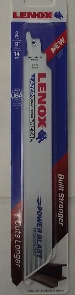 Lenox 24906T9114R 9" 14TPI Lazer Metal Cutting Recip Saw Blade 2pcs USA