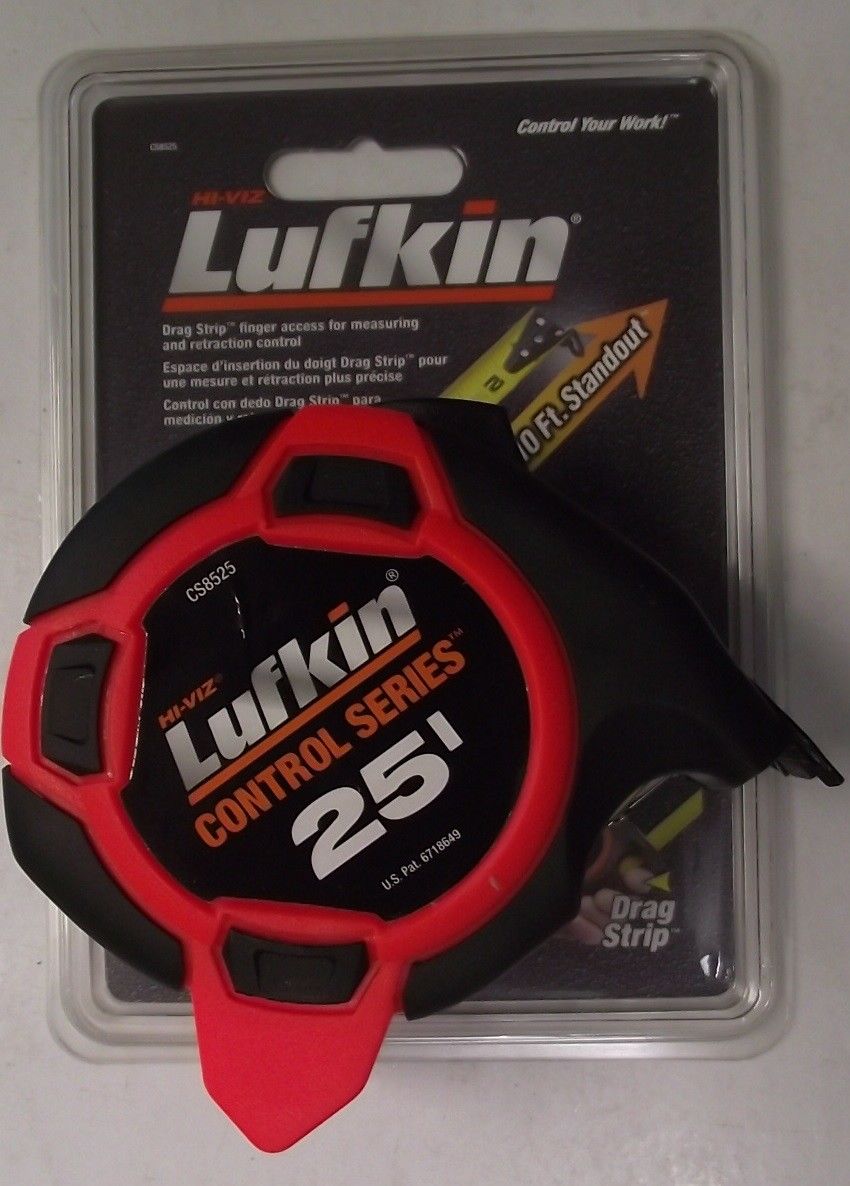 LUFKIN CS8525 Control Series HI-VIZ Orange 1-3/16" x 25' Foot Tape Measure