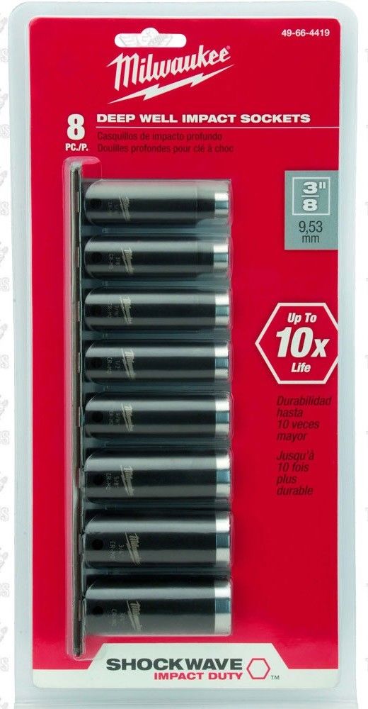 Milwaukee 49-66-4419 8 Piece 3/8" Shockwave Impact Deep Well Socket Set