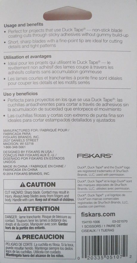 Fiskars 154110-1006 5" Duck Edition Detail Pattern Scissors Non Stick Blade 3pcs