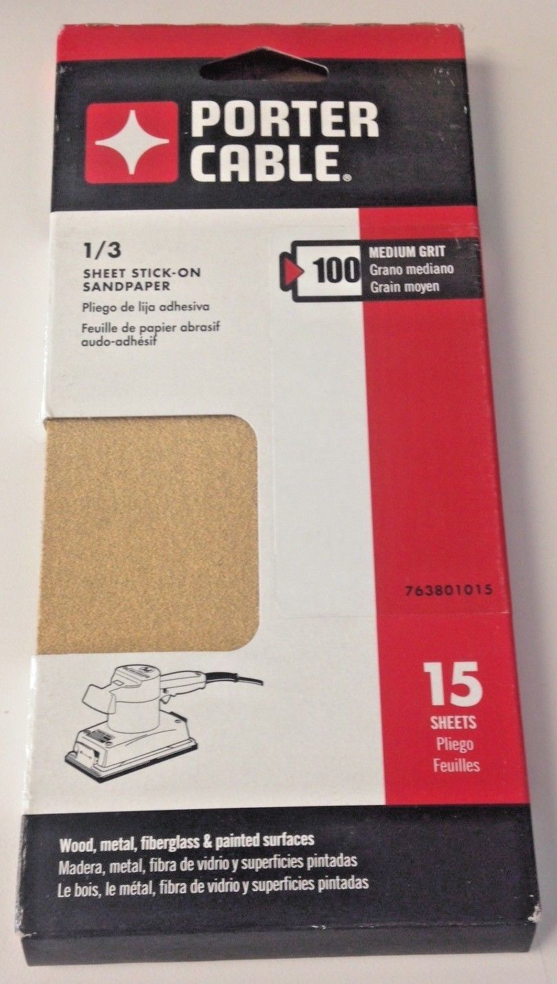 Porter Cable 763801015 1/3 Sheet Stick On Sandpaper 100 Grit 15 Sheets