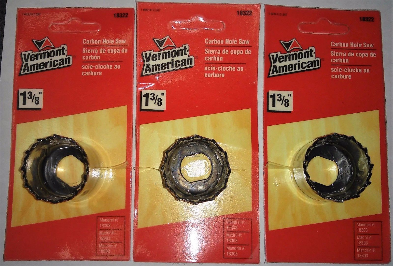 Vermont American #18322 1-3/8" Carbon Hole Saw (3pcs)
