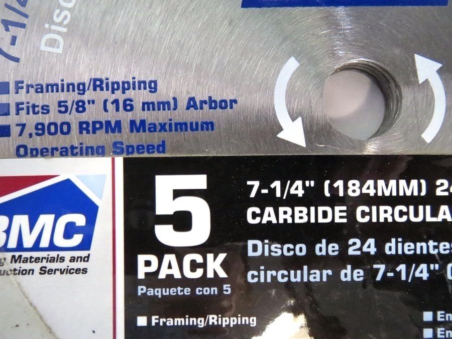 BMC SI2183225 7-1/4" x 24 Tooth Carbide Circular Saw Blade 5 Pack