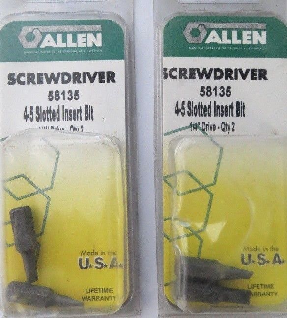 Allen 58135 2 PK 4-5 Screwdriver Slotted Insert Bits 1/4" Drive 2 Packs USA