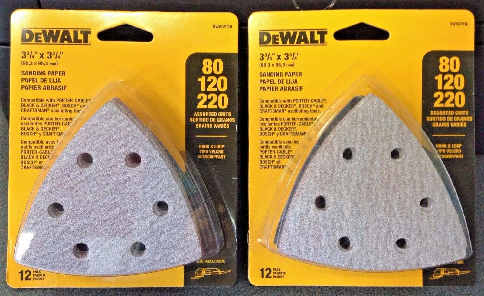 Dewalt DWASPTRI 3-3/4" x 3-3/4" H&L Assorted Grits Sanding Paper (2) 12 Packs