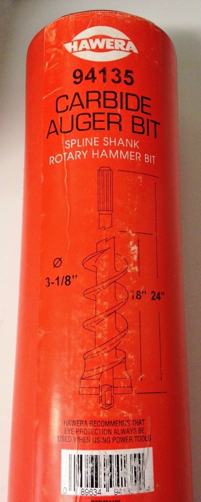 Hawera 94135 - 3-1/8" x 18" x 24" Spline Shank Carbide Concrete Auger Drill Bit
