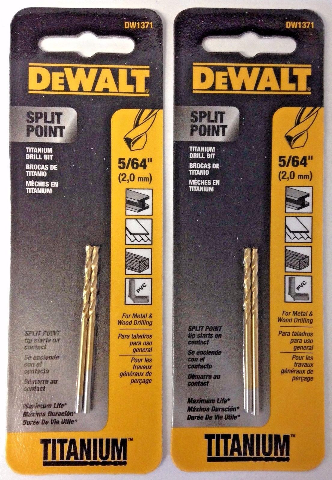 Dewalt DW1371 5/64" 2 Piece Split Point Titanium Drill Bits 2PKS