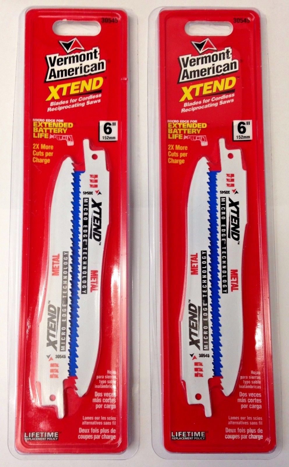 Vermont American 30545 6" Metal Blades for Cordless Reciprocating Saws 2-2 PKS
