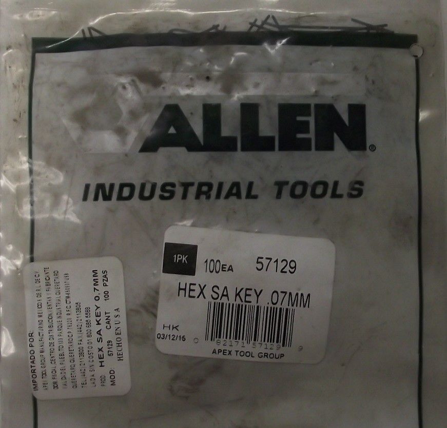 ALLEN TOOLS 57129 0.7mm 100 Pack Hex Wrench 1-1/4 Inch Long Metric USA