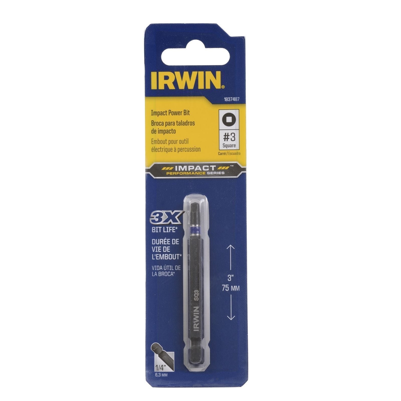 Irwin 1837487 3" #3 Square Impact Power Bit