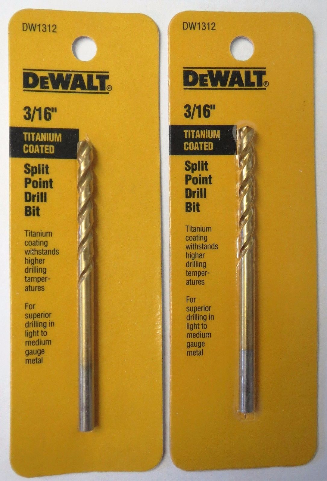 Dewalt DW1312 3/16" Titanium Coated Split Point Drill Bit 2 Packs