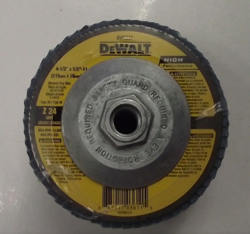 Dewalt DW8337 4-1/2" x 5/8-11 Zirconia Flap Wheels Z24 Grit 5pcs