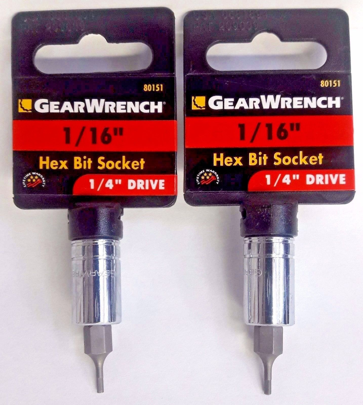 Gearwrench 80151 1/16" Hex Bit Socket 1/4" Drive 2PCS