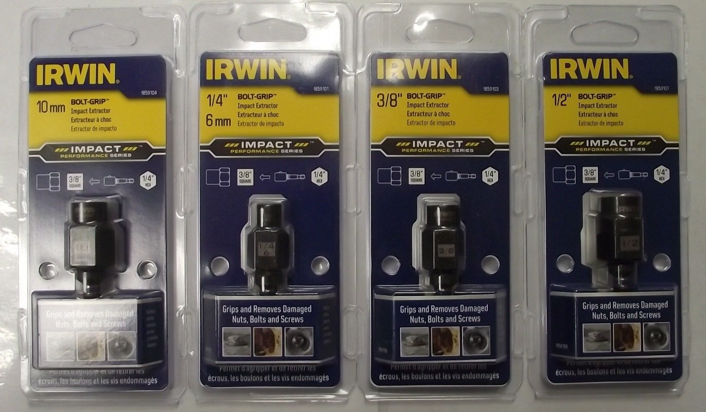 Irwin 1859103 4pc Bolt-Grip Bolt Extractor 3/8" Drive Alloy Steel 1/4" Hex USA