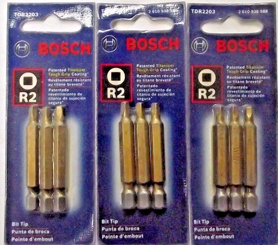 Bosch TDR2203 R2 x 2" Square Drive Titanium Screw Bit Tips 3- 3pks USA