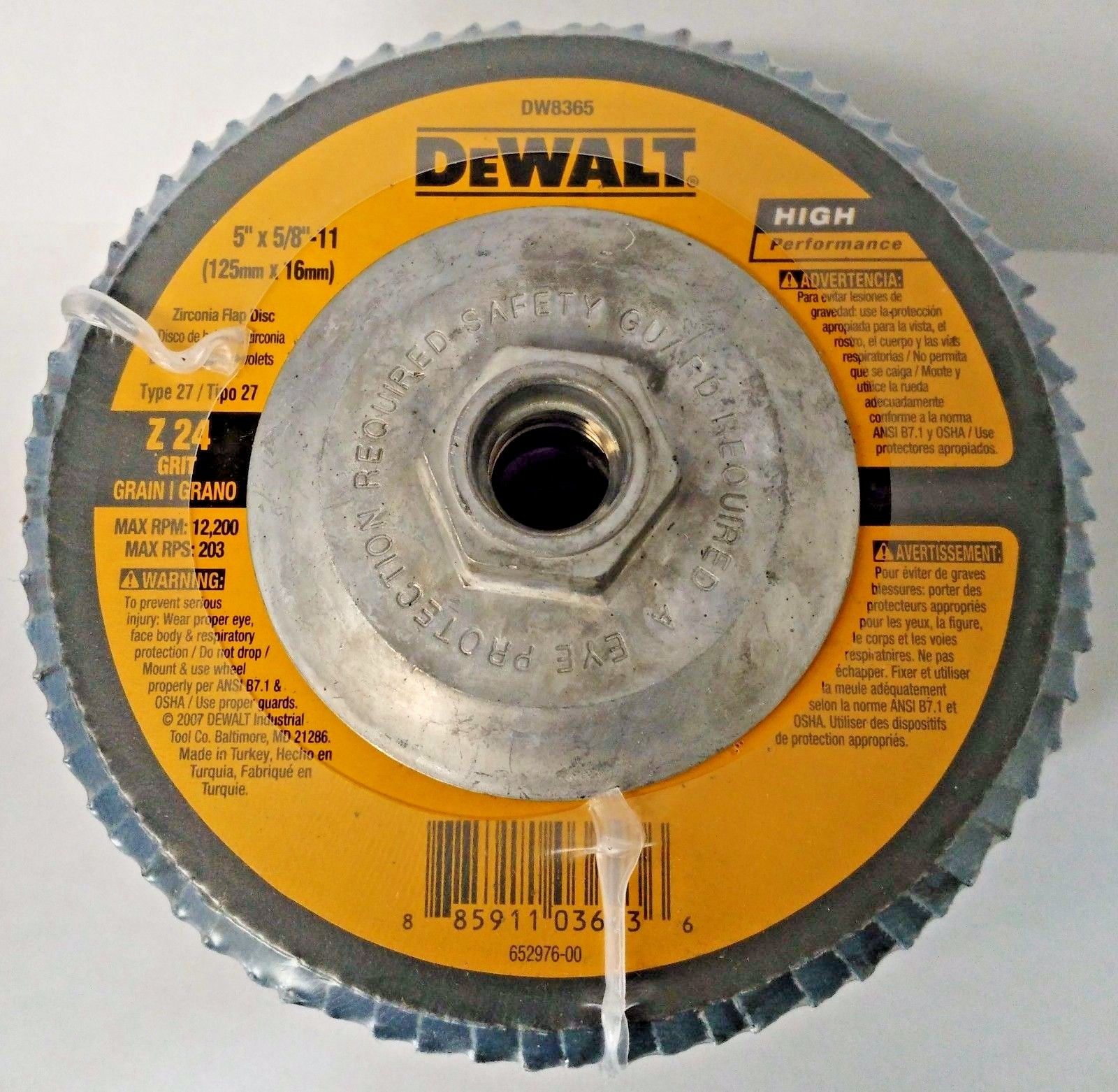 DeWalt DW8365 5" x 5/8-11 24 Grit Zirconia Flap Disc 5 Discs