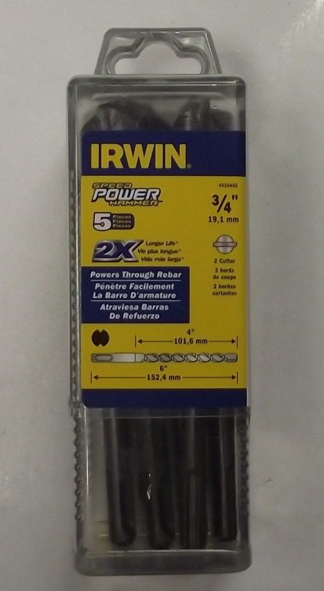 Irwin 4935462 3/4" x 4" x 6" SDS Speed Power Hammer Drill Bits 5pcs.