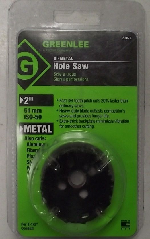 Greenlee 826-2 2" Bi-Metal Hole Saws For 1-1/2" Conduit USA