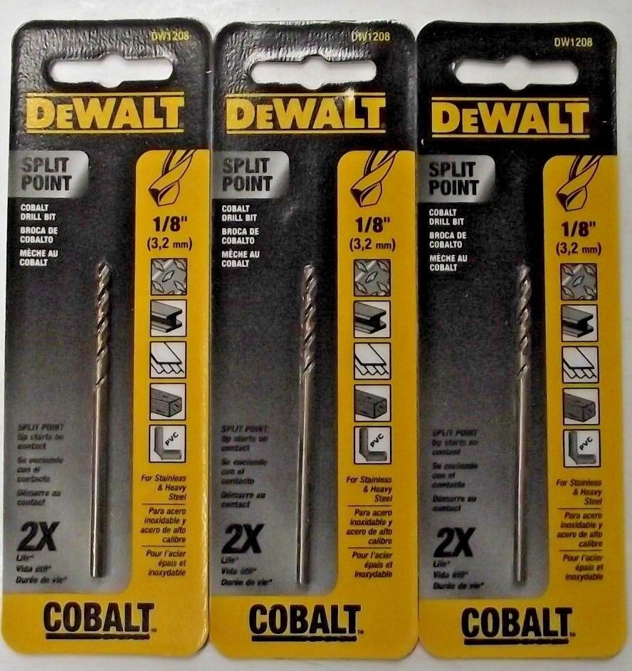 DEWALT DW1208 1/8" Cobalt Split Point Twist Drill Bits 3PKS