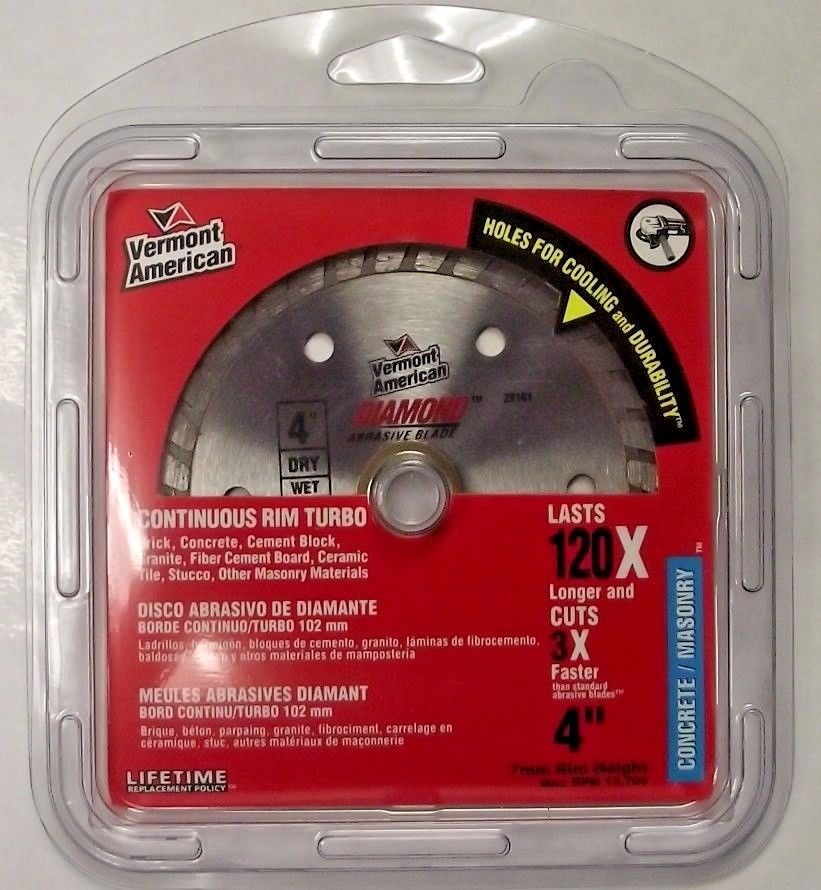 Vermont American 28161 4" Continuous Rim Turbo Diamond Saw Blade