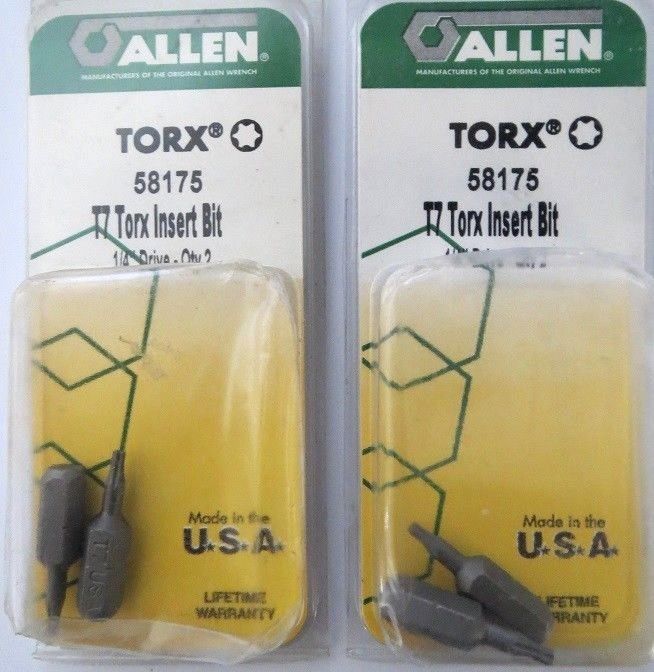 Allen 58175 2 Pack T7 Torx Insert Bits 2 Packs USA