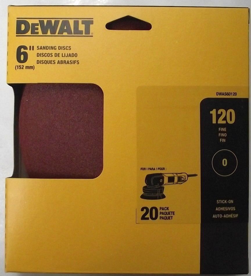 Dewalt DWAS60120 6" No Hole PSA Sanding Discs 120 Grit 20Pack