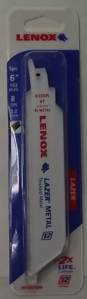 Lenox 201926108R 6" x 8TPI Lazer Thick Metal Reciprocating Saw Blades 5pk USA