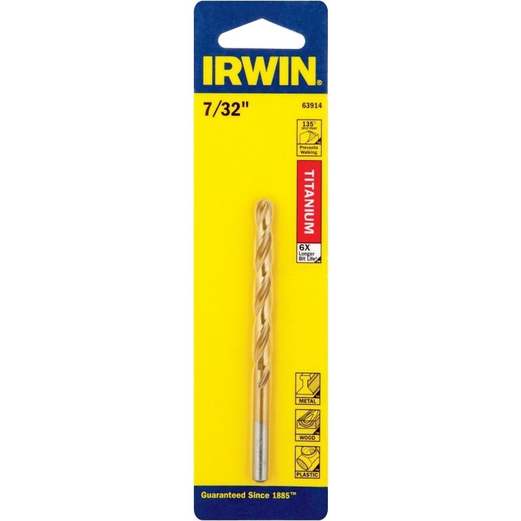 Irwin 63914 7/32" Titanium Coated HSS Straight Shank Jobber Length Drill Bit