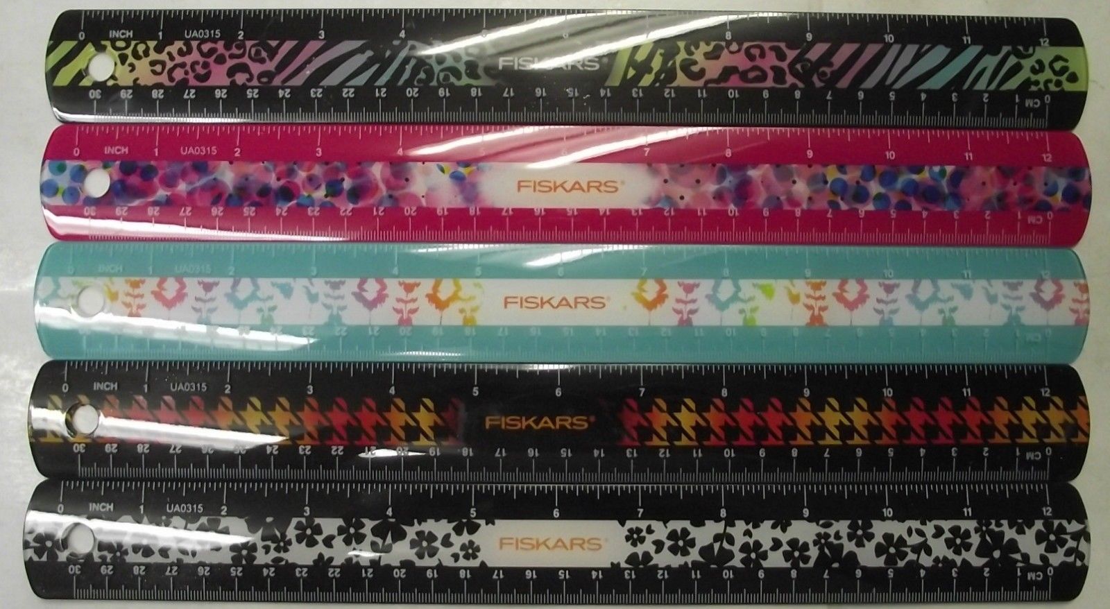 Fiskars 187090-100 Acrylic Fashion Ruler 12-Inch Assorted Patterns 5pcs.