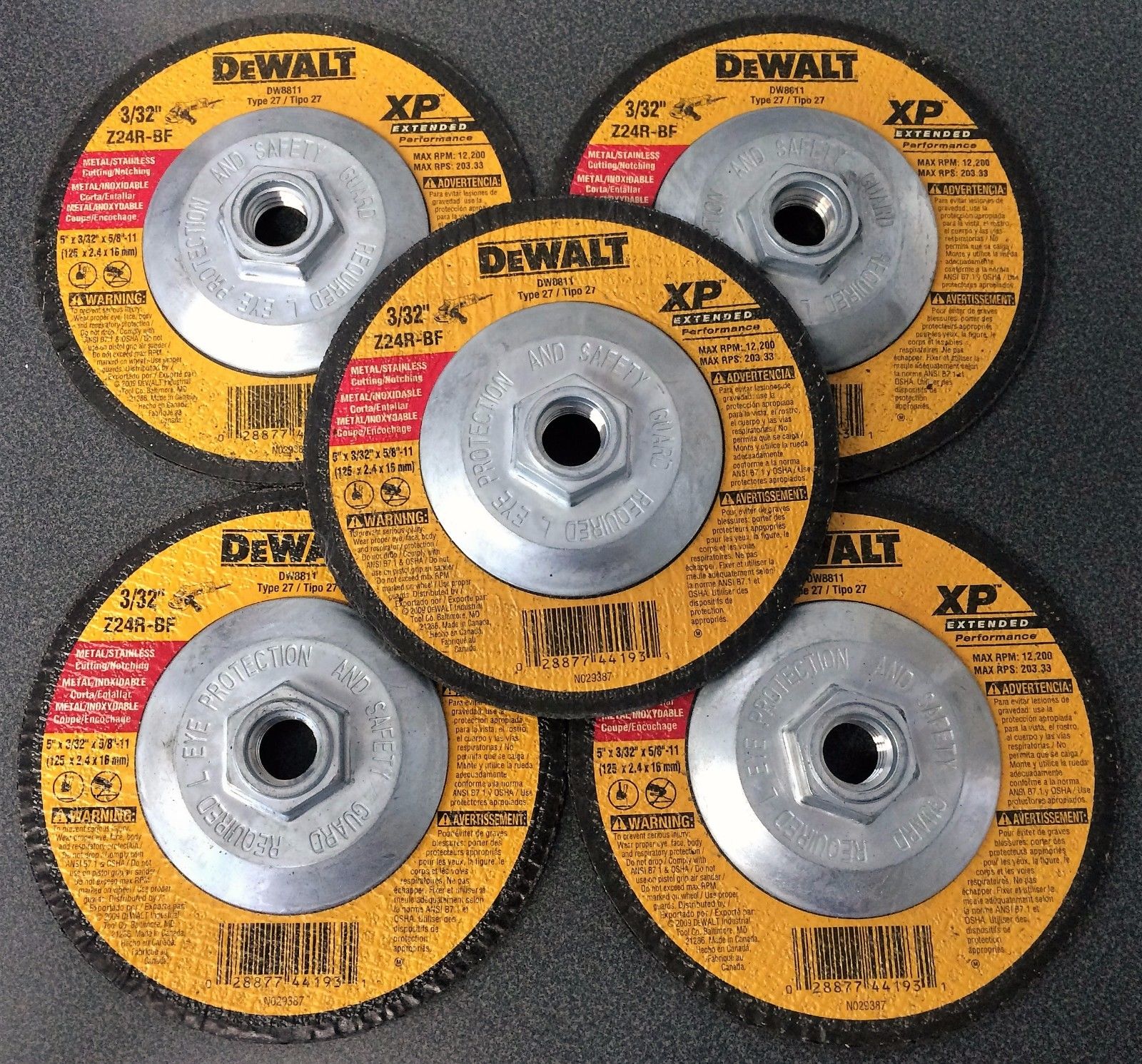 DEWALT DW8811 5” x 3/32 x 5/8-11 XP Metal/Stainless Cutting & Notching Wheel 5PC