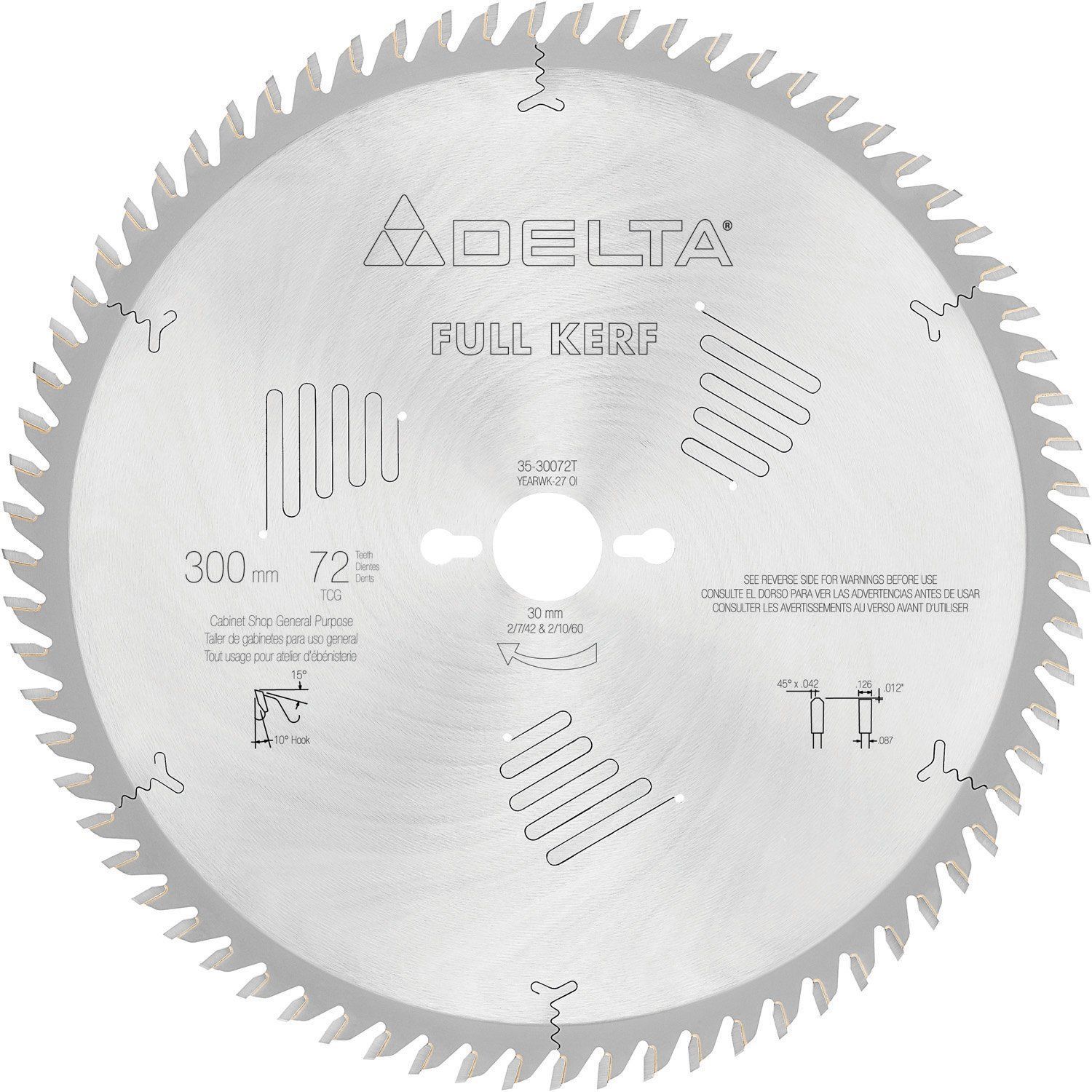 Delta 35-30072T Full Kerf Triple Chip Saw Blade 300MM x 72 Tooth USA