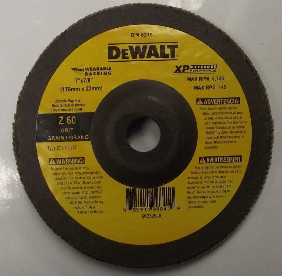 DEWALT DW8219 7" X 7/8 Flap Discs Z60 T27 5 pcs. Extended Performance