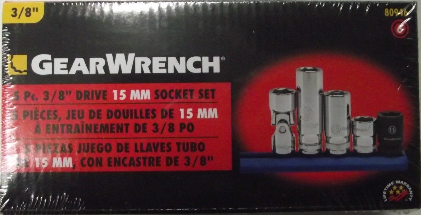 GearWrench 80946 5 Piece 3/8" Drive 15mm Socket Set