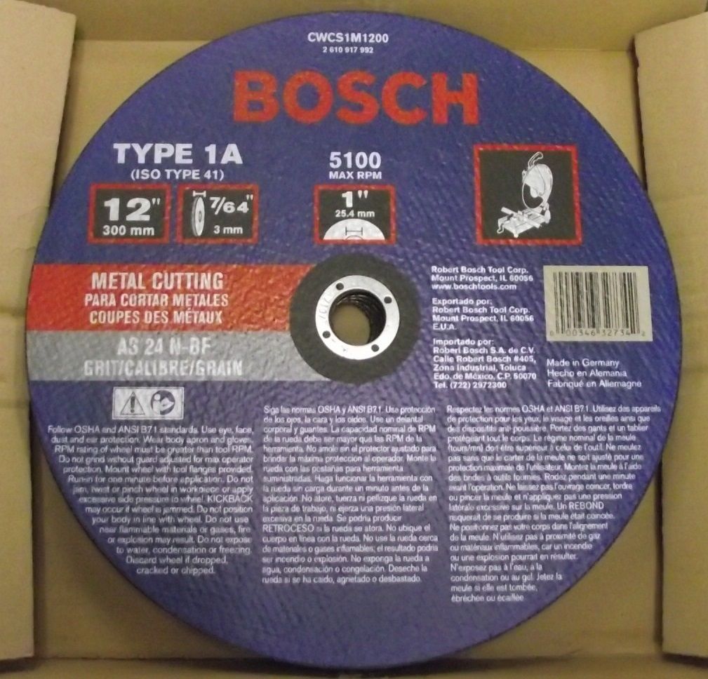 Bosch 12" x 7/64" Metal Cutoff Blade AS 24 CWCS1M1200 Germany 10 Pack
