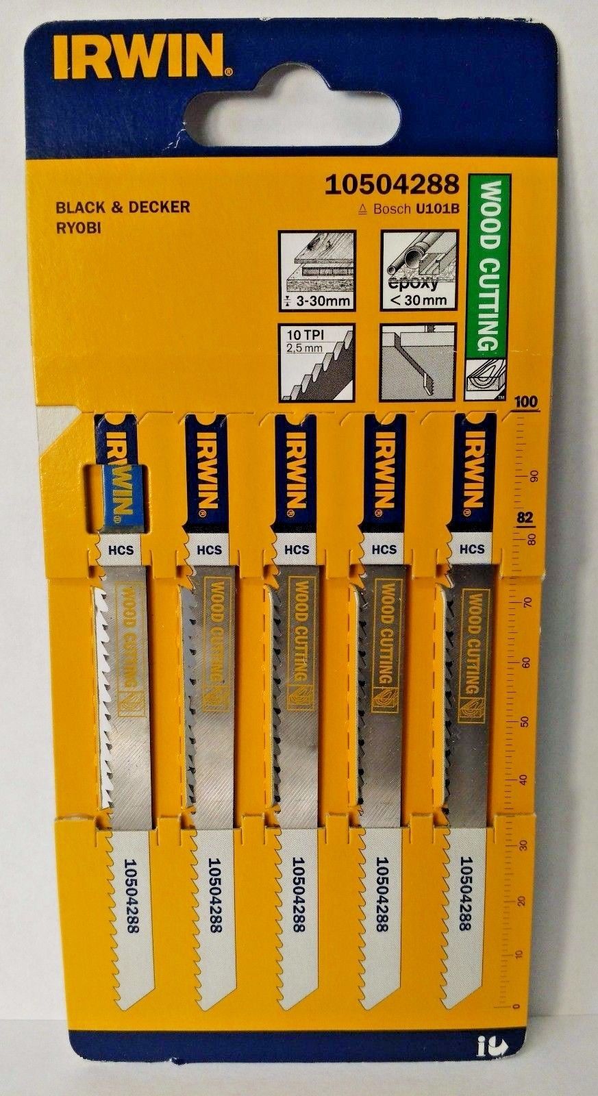 Irwin 10504288 Jigsaw Blades 10 TPI Wood Cutting U101B 5 Blades