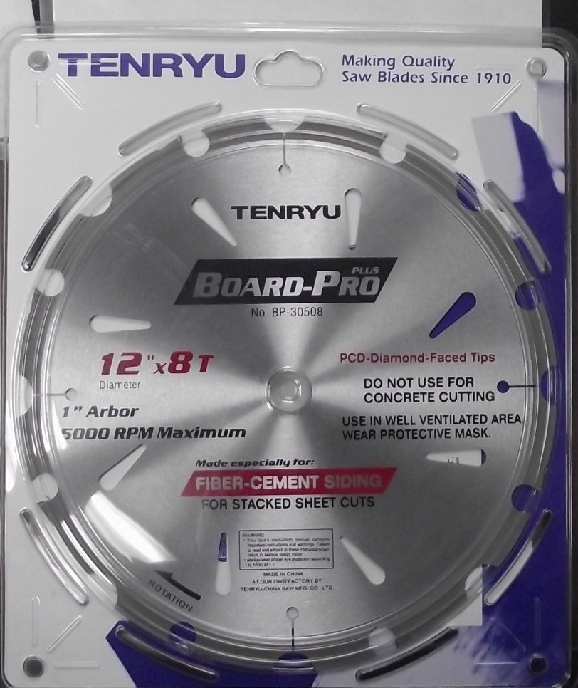Tenryu BP-30508 12" x 8 TPI Board Pro Plus Fiber Cement Saw Blade 1" Arbor