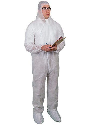 CVL-NW-B XXL White Disposable Polypropylene Coverall Full Body Bunnysuit 25 Pack