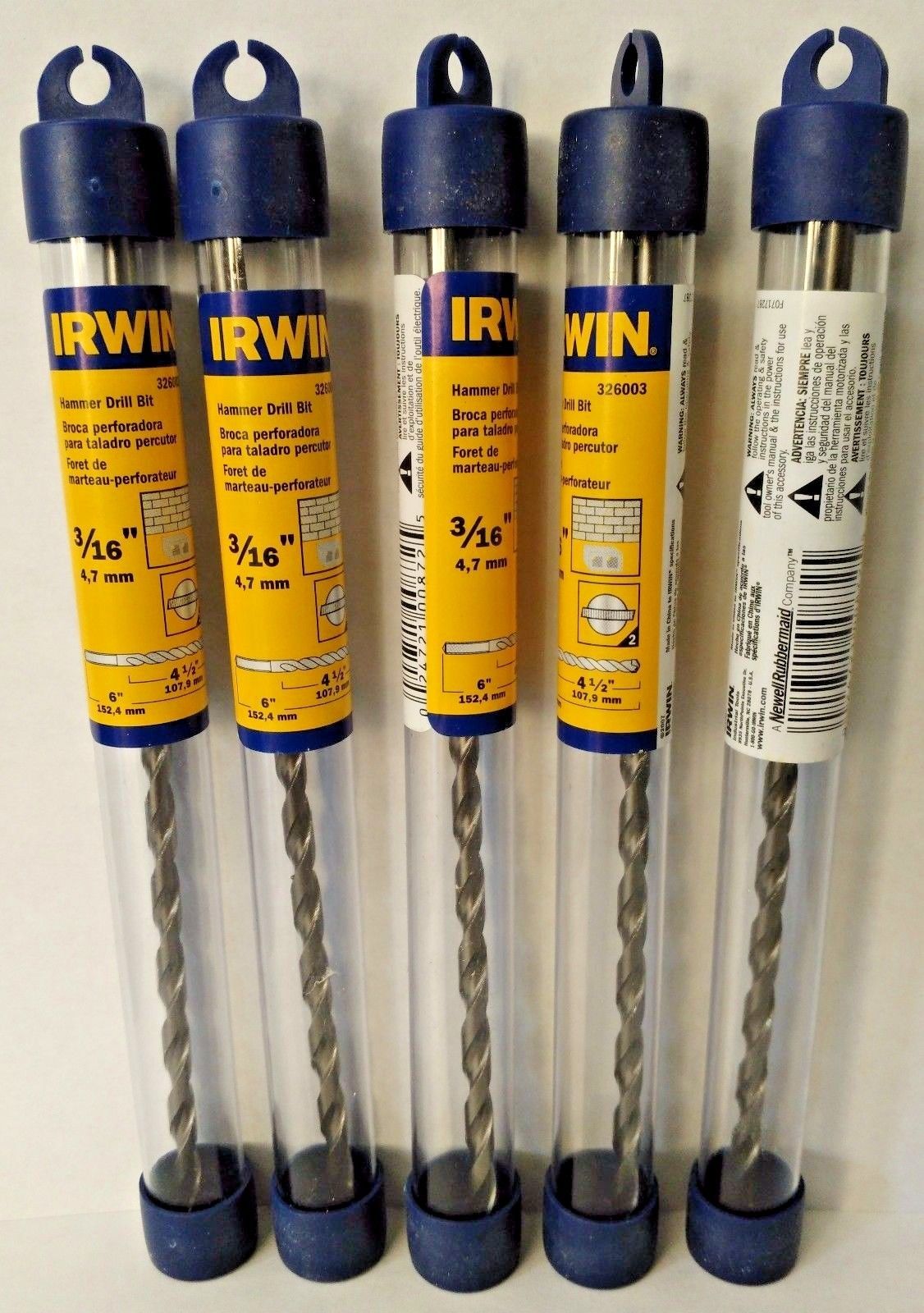 Irwin 326003 3/16" x 4-1/2" x 6" Hammer Drill Bit 5 Packs