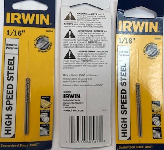 Irwin Hanson 60504 1/16" High Speed Steel Drill Bit 3 Packs of 2 bits