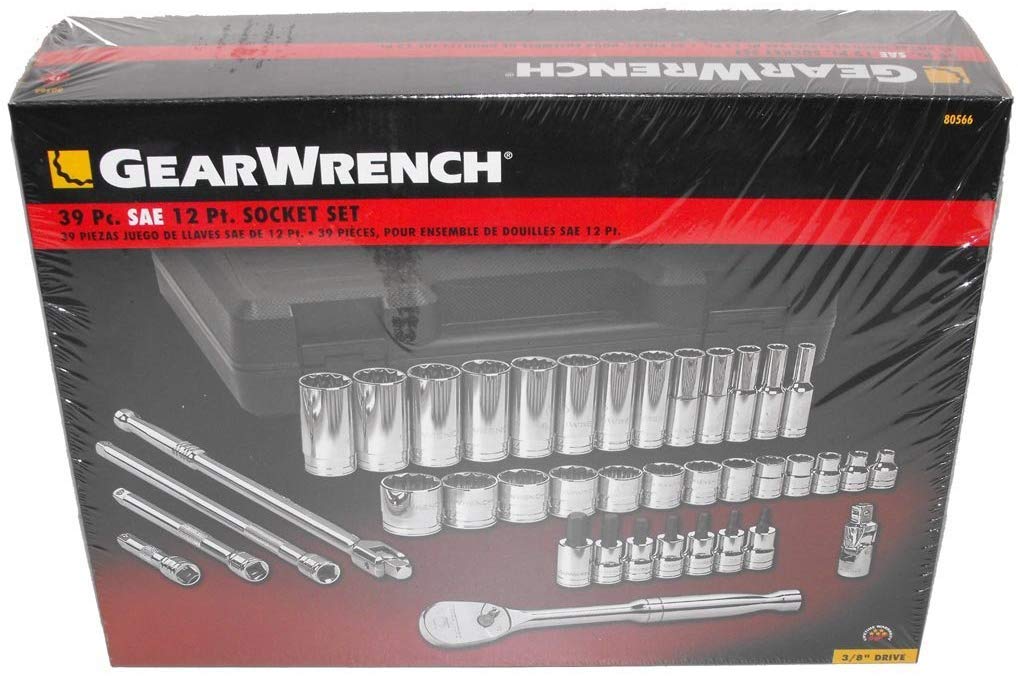 Gearwrench 80566 Socket Set 39 piece 3/8" Drive 12 PT SAE With 84T Ratchet