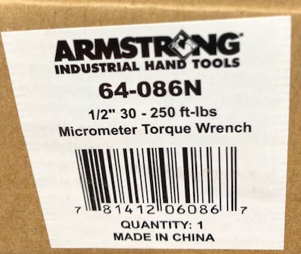 Armstrong 64-086N 1/2" Drive Micrometer Torque Wrench 30-250ft/lb