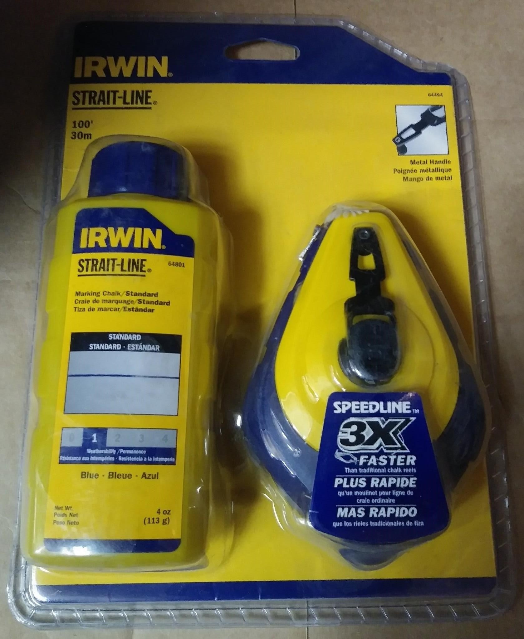 Irwin Strait-Line 64494 Chalk Line Reel With Marking Chalk 100'