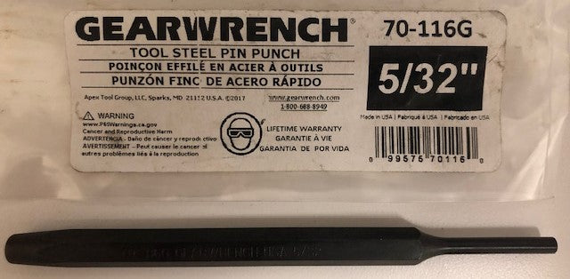 GearWrench 70-116G 5/32" x 5/16" x 5" Tool Steel Pin Punch USA